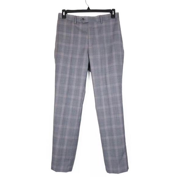 Tallia Men's Slim-Fit Stretch Wool Suit Pants Grey/Pink Plaid 30x30 NWT - Picture 2 of 4